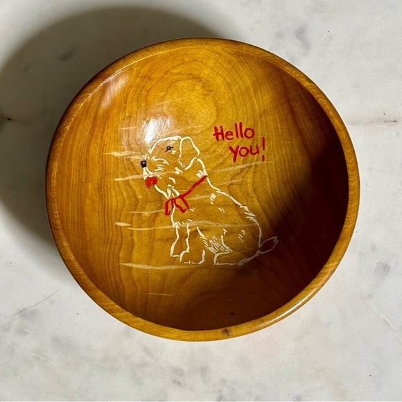 Vintage Canadian Baribocraft wooden bowl with painted Scottie dog “Hello You” - Picture 1 of 5